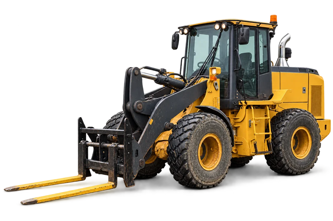 Illustrative wheel loader with forks